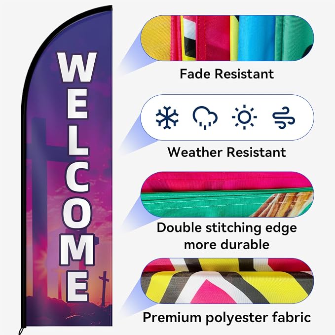 1PC Double Sided Church Welcome Feather Flag - Image 6