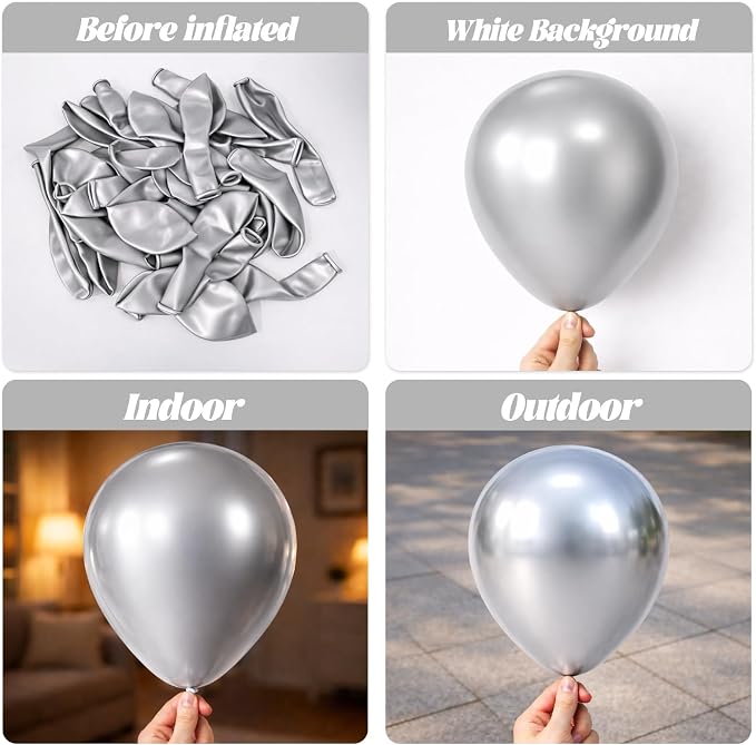 Voircoloria 130pcs Metallic Silver Balloons Arch Kit, 18 12 10 5 Inch | - Image 3