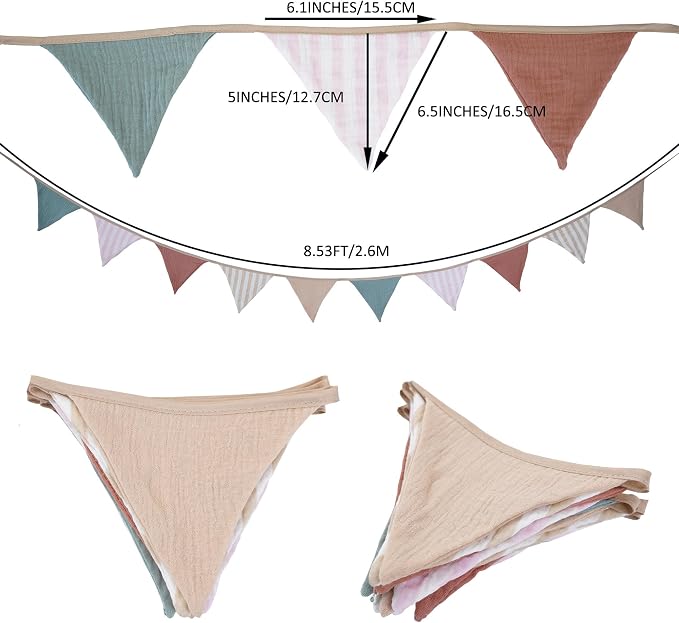 2Pcs Triangle Bunting Flag No-DIY Cotton Fabric Garland Reusable Party Banner - Image 5
