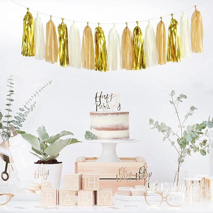 White Gold Champagne Party-Decorations Tassel-Garland -15pcs Christmas Wedding - Image 2