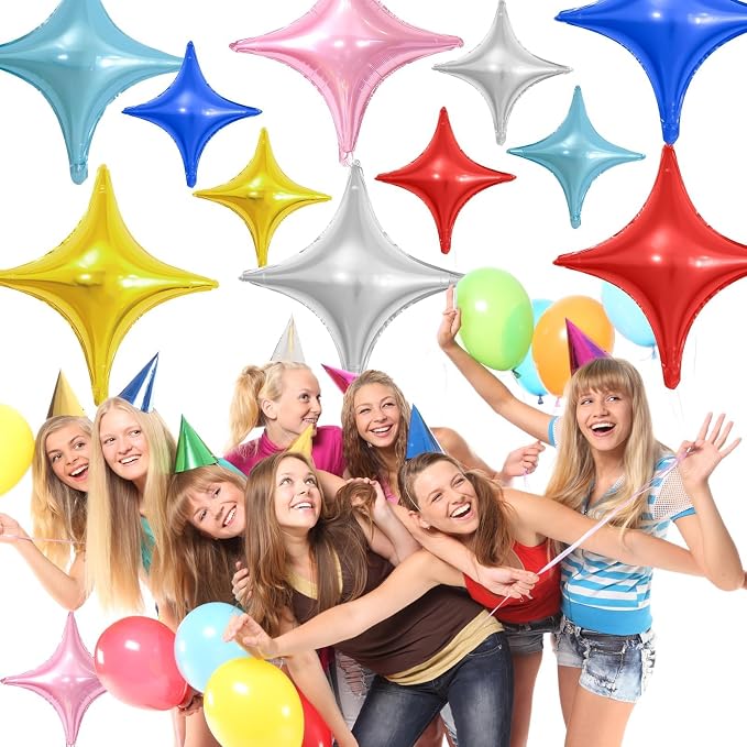 Colorful Star Balloons, 26Inch and 10Inch Rainbow Quadrangle Helium Polyester - Image 5
