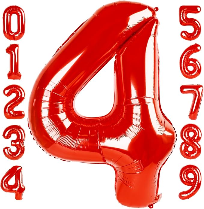 Number 4 Balloons 40 Inch Red Balloon by Mluchee