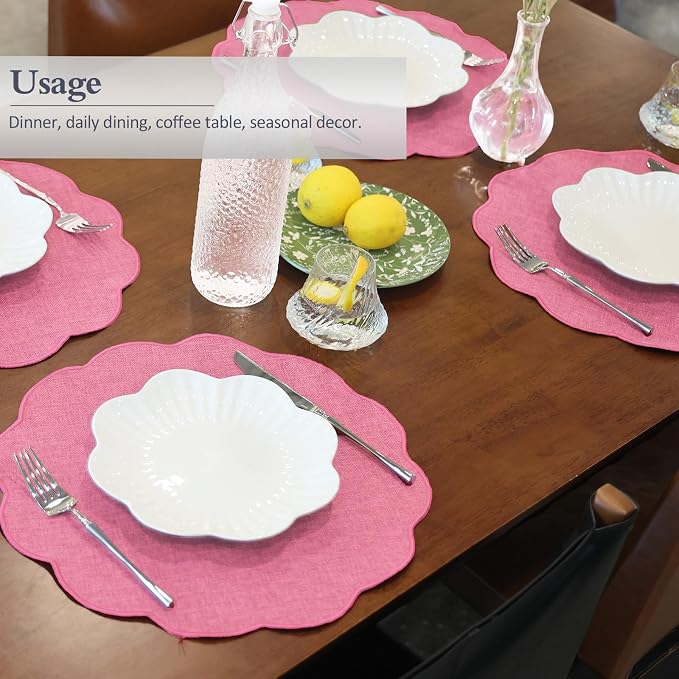 AHHFSMEI Round Faux Linen Placemats Set of 8 Heat Resistant Non-Slip Stain - Image 4