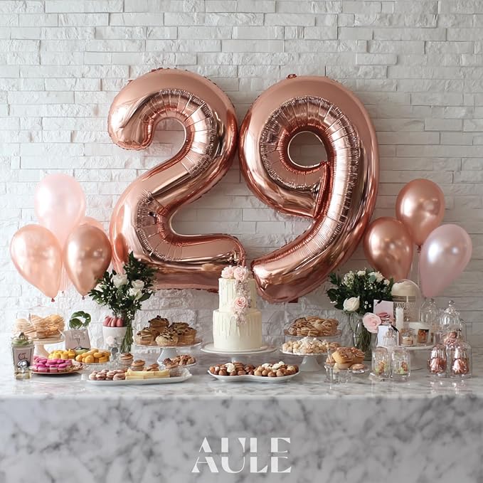 AULE 40 Inch Rose Gold 29 Balloon Number Foil 0-9 Birthday Big Numbers | - Image 4