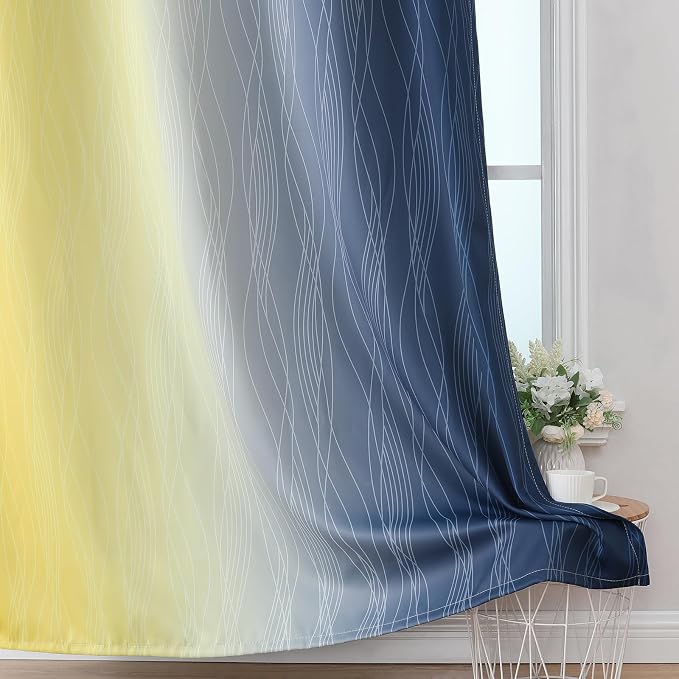 Navy Blue and Yellow Blackout Curtains 54 Inch Length, Full Light Blocking - Image 6