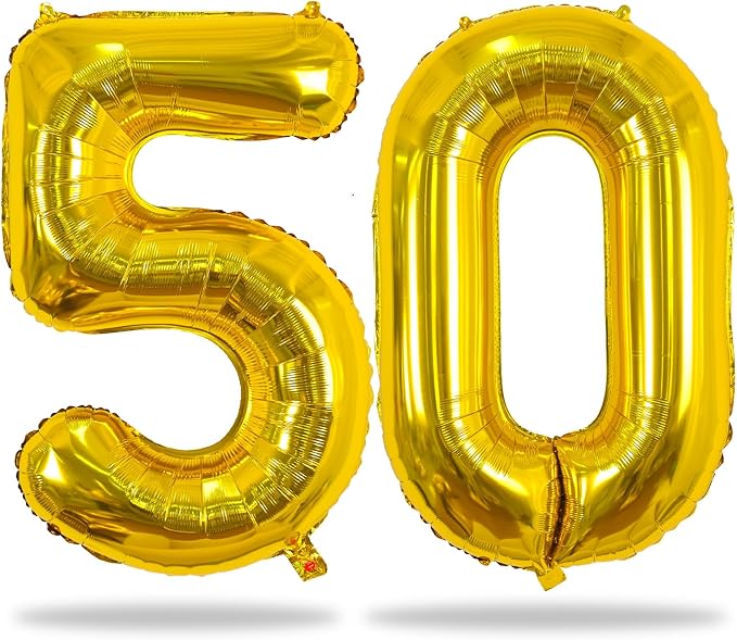 Gold Number 50 Birthday Balloons, 40 Inch Large Mylar Foil Number 5 and 0 by Lingqiang