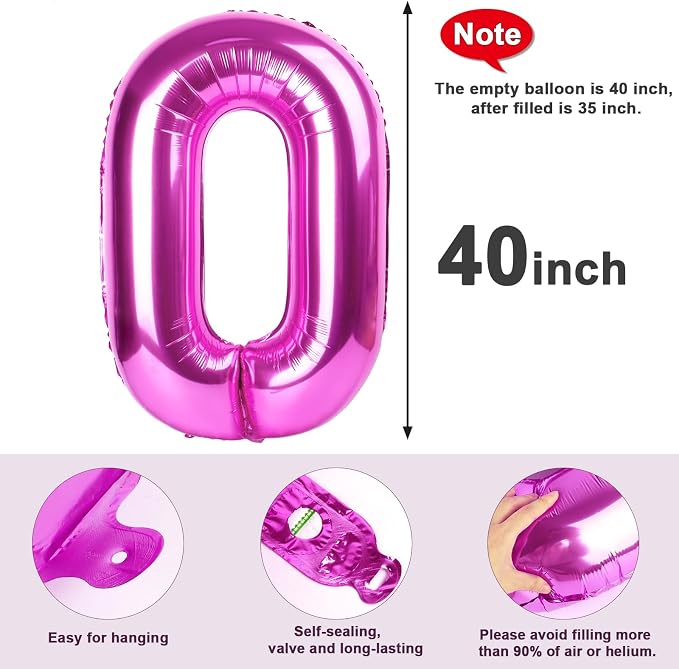 Number 0 Balloon Birthday Decorations, 40In Rose Purple Balloons - Image 5