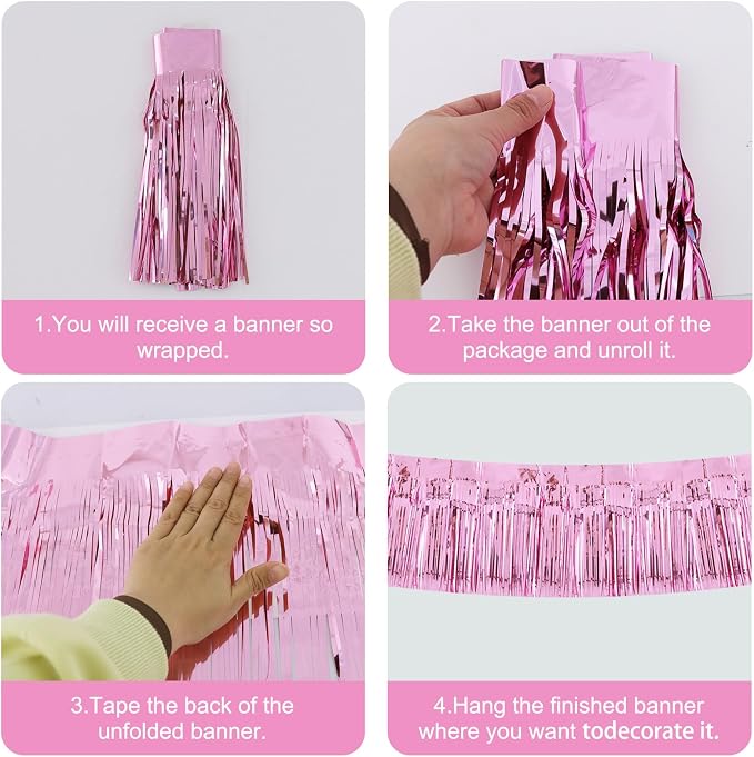 BEISHIDA Pink Fringe Garland Banner 3Pack 30ft Wall Tinsel Foil Streamers | - Image 2