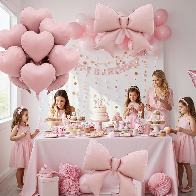 Vuzvuv 17 Pcs Big Pink Bow Pink Heart Helium Float Balloons Set - Image 6