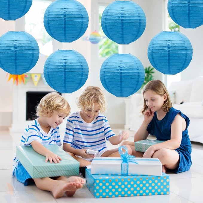 Sky Blue Paper Lanterns Round Shape Lanterns - Image 7