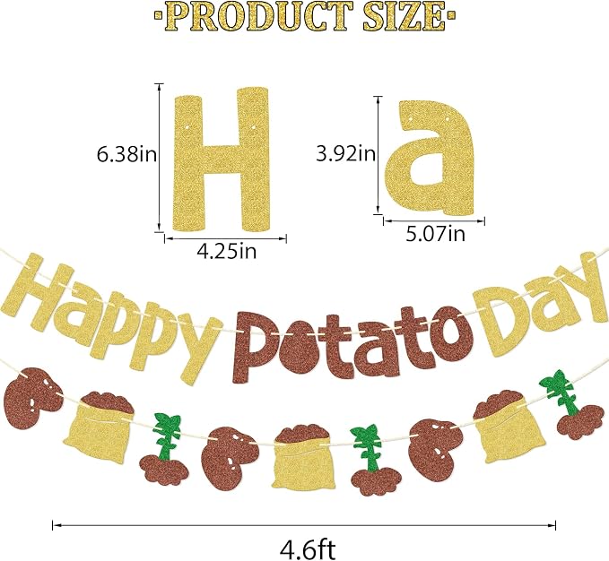 Happy Potato Day Banner, Pre-strung | Brown Glitter Potato Decor - Image 2
