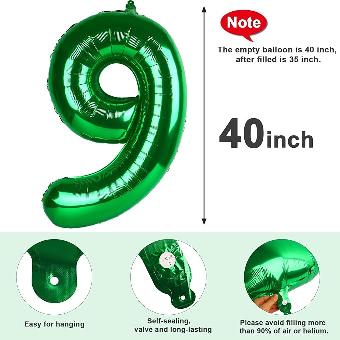 9 Balloon Numbers Party Decorations, 40In Dark Green Balloons - Image 6