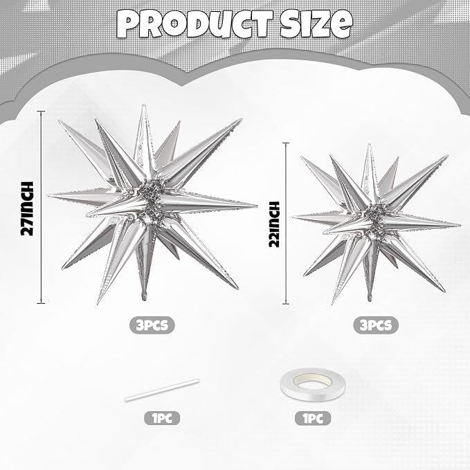 Silver Star Balloons, 22/27 Inch Silver Star Foil Balloons, Aluminum Foil - Image 2