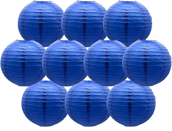 Navy Blue Paper Lanterns Hanging Ceiling Chinese Round Lanterns by BARTHEW