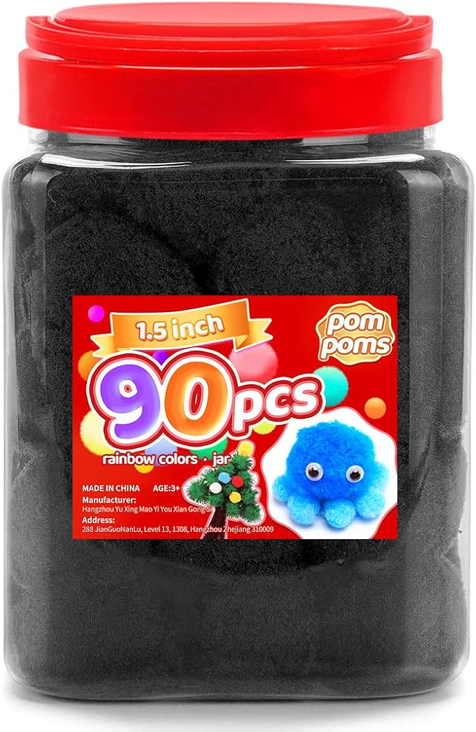Iooleem Large Black Pom Poms, 1.5 inch, Large Size, Pom Poms by IOOLEEM