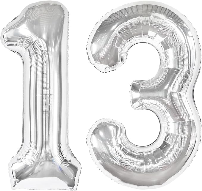 Silver Number 13 Balloon 40 Inch, 13th Birthday Decorations Men Women | Foil by IWERP