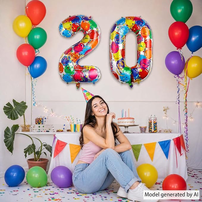 40 Inch Rainbow Balloon Number 20 Balloons, Huge 20th Birthday Decor | Large - Image 6