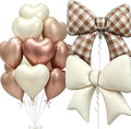 Vuzvuv Brown Gingham Bow Heart Balloons Set, Anniversary, Bridal Shower（Mix by Vuzvuv