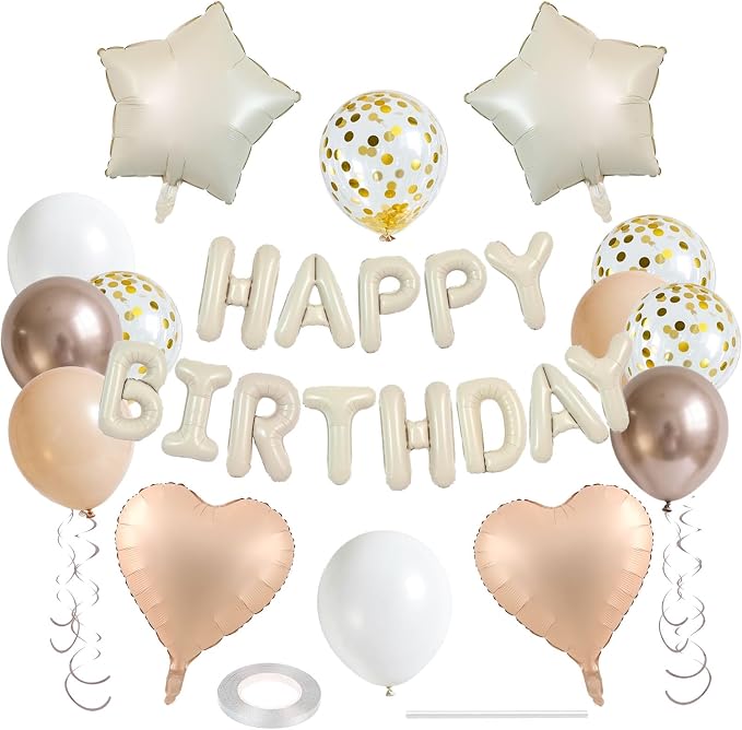 27 Pcs Beige Birthday Decorations, 3D Letters Beige Happy Birthday Balloon by WEIKA