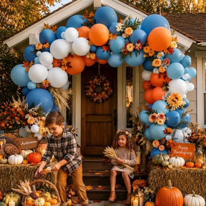 Dusty Blue Orange Fall Balloon Arch Garland Kit 91Pcs Double Stuffed | Burnt - Image 2