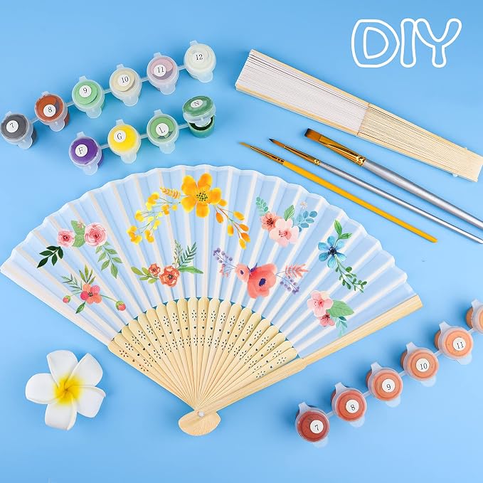 FEPITO 50 Pieces White Handheld Paper Fan | Paper Folding Fans - Image 4