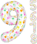 40 Inch Multi-color Dog Paw Birthday Balloons, Numeral 9 Birthday Balloons by AXBMM