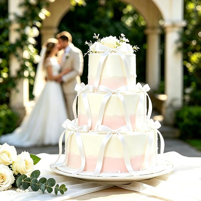 NEBURORA 50 Pcs White Bows for Cake Decoration Party Ribbon Bowknots | Pastel - Image 7