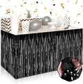 3 Pack 29 x108 Inch Black Foil Fringe Table Skirts Metallic Banner for Tinsel Streamer Garland Backdrop for Parade Floats Wedding Thanksgiving Birthday Christmas Halloween New Year Party Decoration