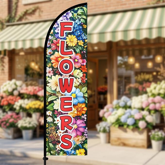 Flowers Feather Flag With Pole Kit, 8FT Double Sided Floral Advertising Swooper - Image 2