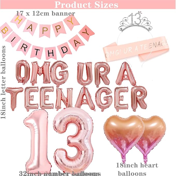 13th Birthday Party Decoration OMG UR A Teenager Birthday Balloons | Thirteen - Image 2
