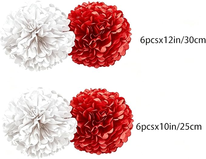 We Moment Red White Paper Pom Poms - Image 2