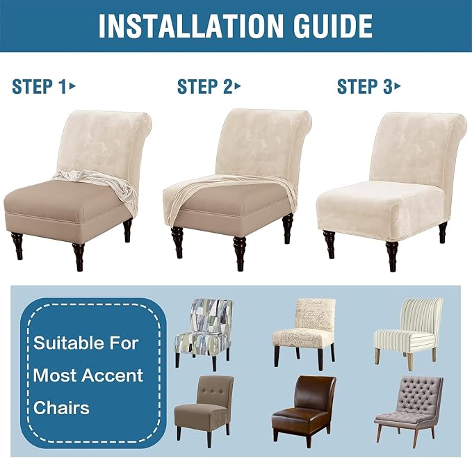 H.VERSAILTEX Armless Accent Chair Covers Thick Velvet Armless Chair Slipcovers - Image 7