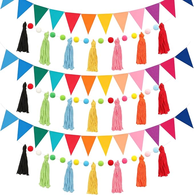 6 Pcs Rainbow Pom Pom Tassel Garland Felt Bunting Garland Back to School Party by Unknown