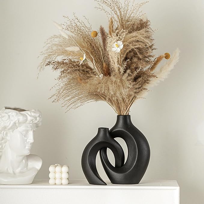 Lvases Snuggle Hollow Modern Ceramic Vase Set of 2 Nordic Pampas Grass Vase | - Image 4