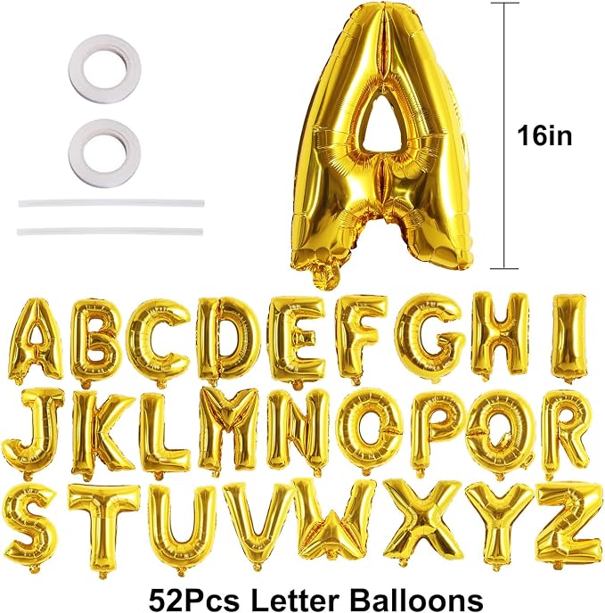 TONIFUL Fat Gold Letter Balloons 2 Set 16 Inch A-Z Custom Alphabet Banner | 52 - Image 2