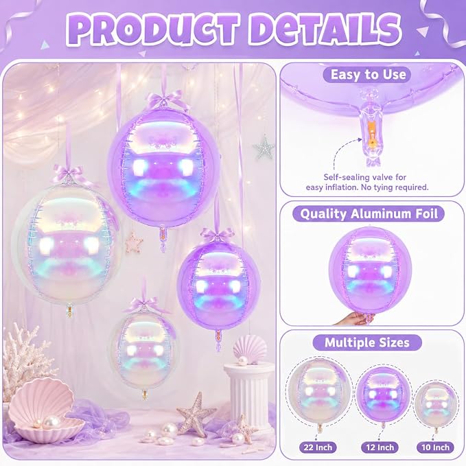Biapian 12 Pcs Iridescent Round Foil Balloons, Different Size Holographic - Image 3