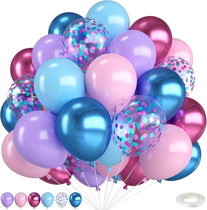 Pink and Blue Balloons, 12 Inch Metallic Maca Blue Pink Purple by FunHot