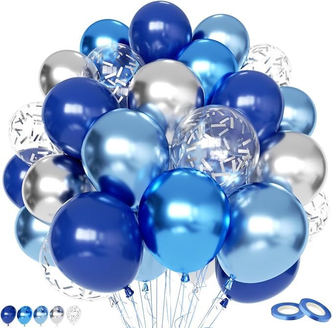 Metallic Blue Silver Balloon, 60 Packs 12 Inch Different Shades Chrome Blue by Govpy