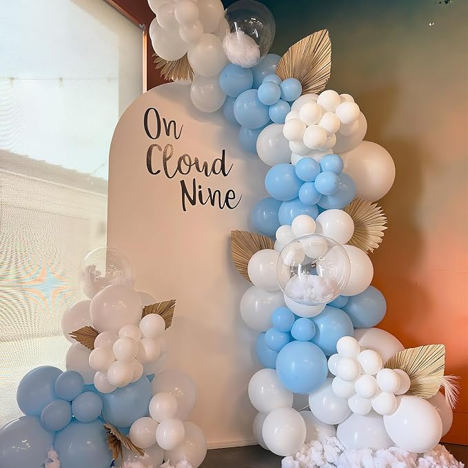 Pastel Blue White Balloons Garland Arch Kit, Light Baby Blue Clear Balloon - Image 5