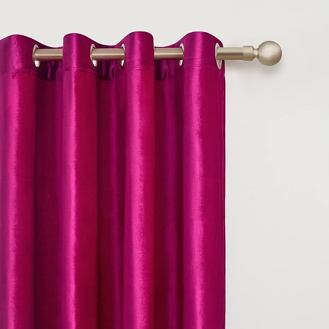 Hot Pink Velvet Blackout Curtains 96 inch - Image 2