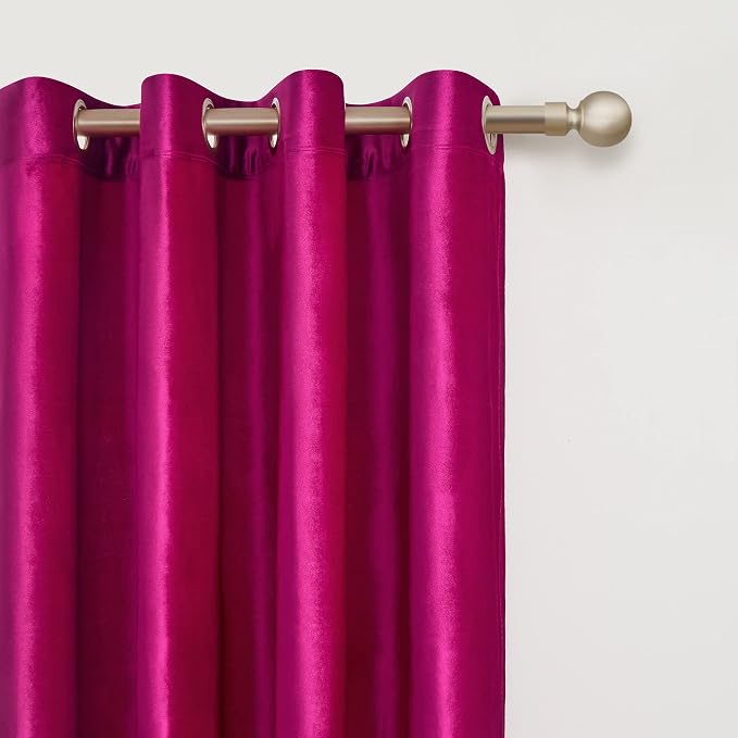 Hot Pink Velvet Blackout Curtains 63 inch - Image 2