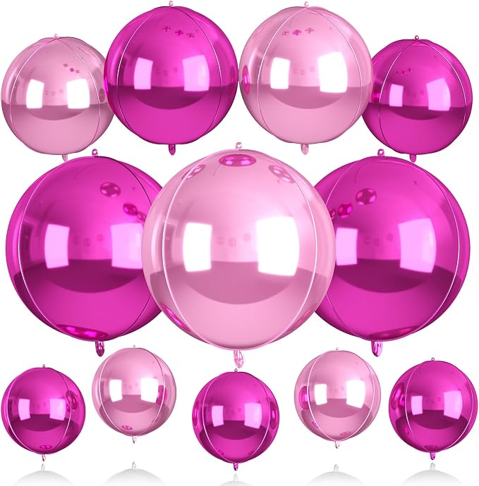 12Pcs Hot Pink and Pink Round Balloons Foil, Big Hot Pink Metallic Balloons by BIAPIAN