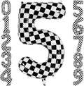 Checkered Number 5 Balloon 40 Inch, Large Foil Black and White Number Balloons by AIQINHU