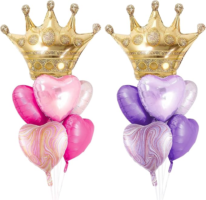 Crown Princess Balloons Pink Purple And Gold Set Of 2 Foil Helium Mylar Balloons - Image 5