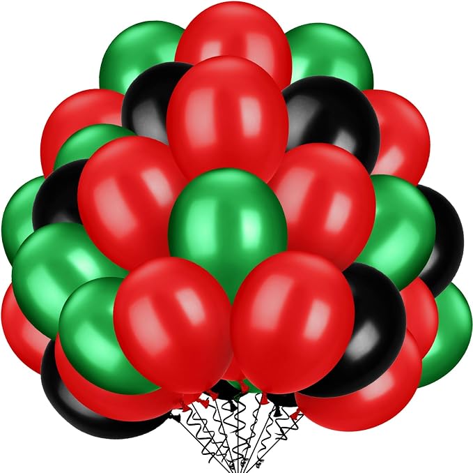 TecUnite 100 Pieces Red Black and Green Balloons Juneteenth Freedom Day 13 Inch by TecUnite