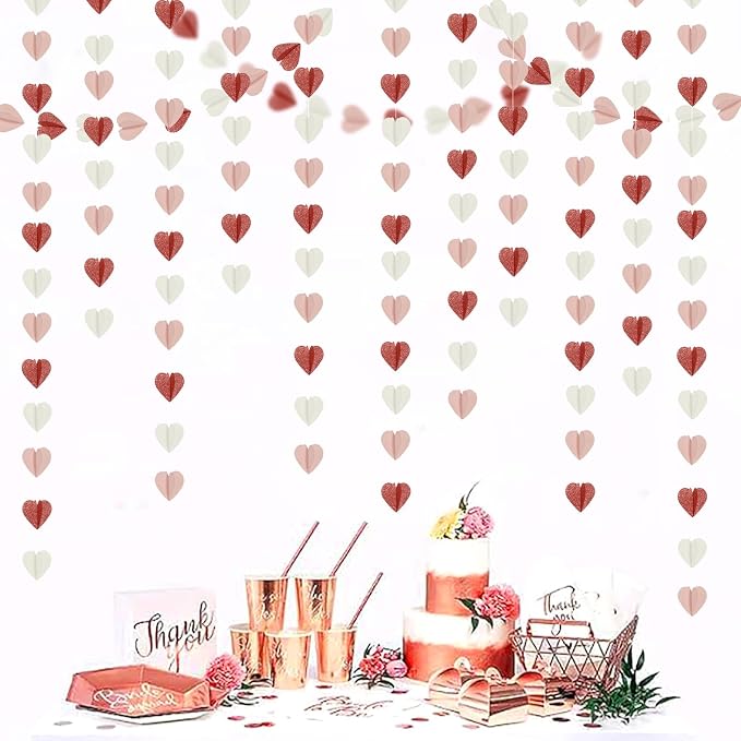 Rose-Gold Pink White Galentines-Decorations Heart Garland - 39Ft 3D Valentines - Image 5