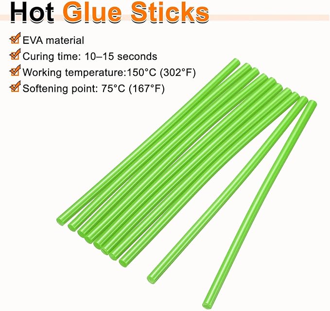 HARFINGTON 10pcs Hot Glue Sticks 0.28" Dia x 3.94" Long EVA Mini Hot Melt Adhesive Glue Stick for Hot Melt Gun Wood Plastic Glass Flowers Fabrics Foam, Light Green