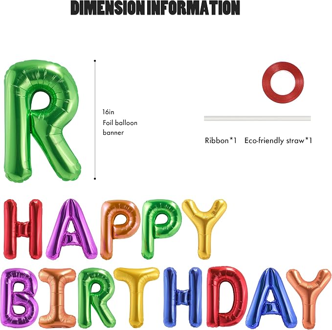 CANREVEL Happy Birthday Banner Decorations + 12Pcs Balloons, Rainbow | 13pcs 16 - Image 3