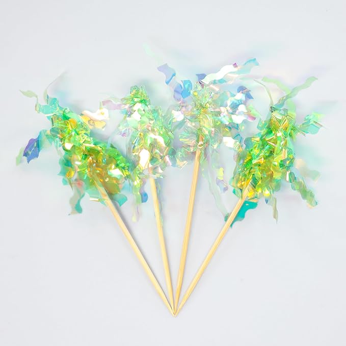 Gyufise 30Pcs Foil Firework Cupcake Toppers Sparkle Tinsel Cake Toppers Tinsel - Image 3