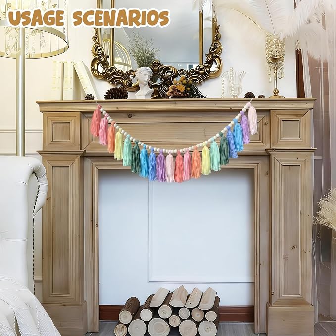 Boho Classroom Decor Tassel Garland, Pastel Rainbow Wall Decor - Image 4